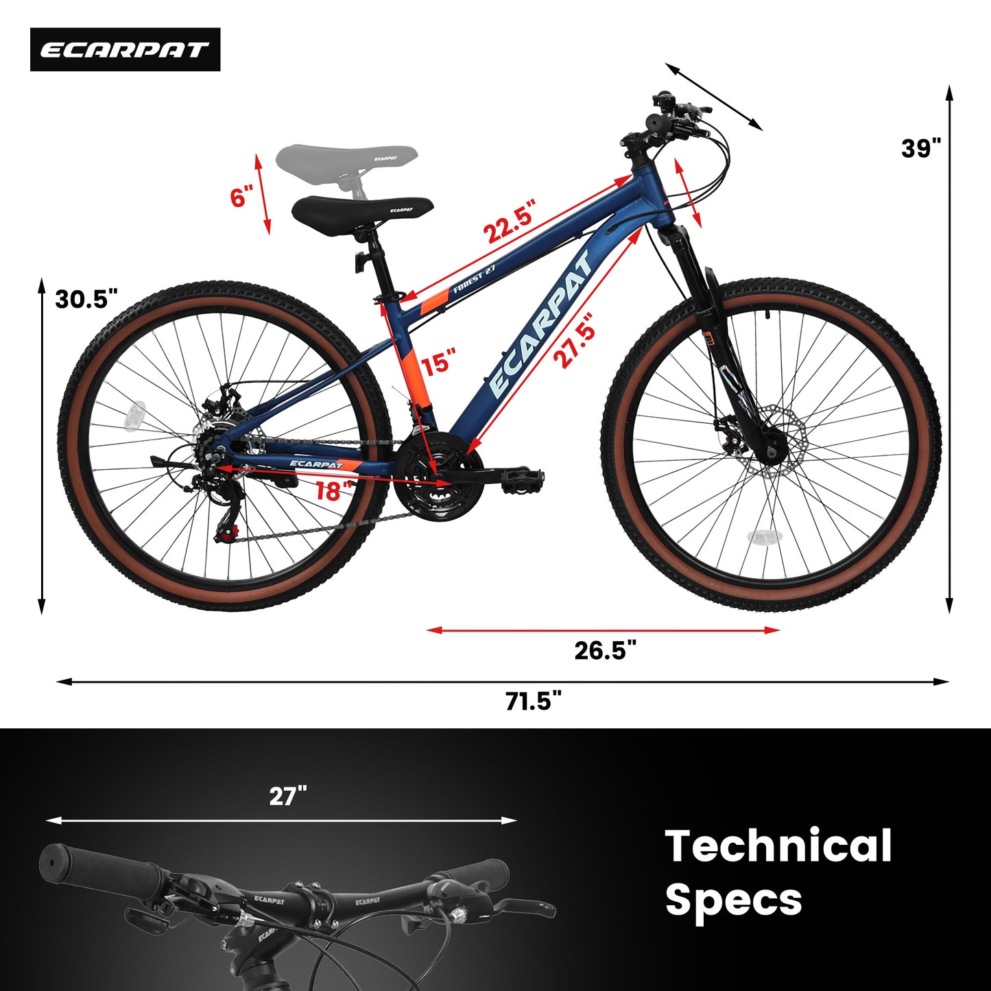 Mountainbike 27 Zoll – 21-Gang, Scheibenbremsen, Aluminiumrahmen
