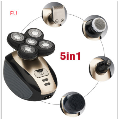 5-in-1 Elektrischer Rasierer – Wiederaufladbar, für Glatze, Bart & Nasenhaare