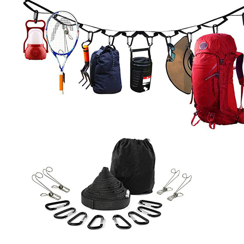 Multifunktionale Camping-Wäscheleine mit Aufbewahrung – Outdoor-Zelt-Seil mit Hake